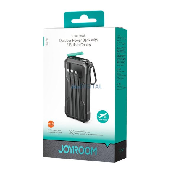 Powerbank 10000mAh Joyroom JR-L016 beépített USB-C/mikro USB/ Lightning kábel - fekete