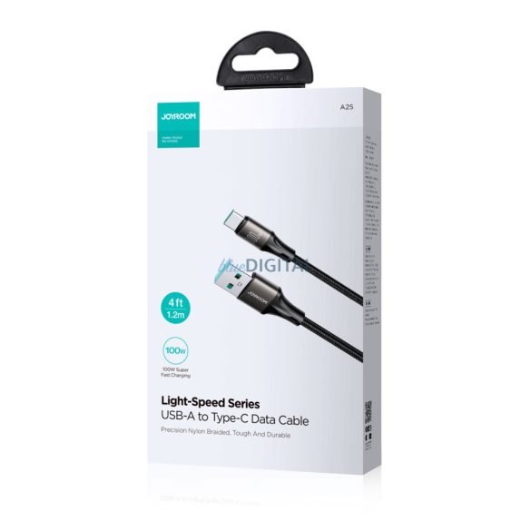 Joyroom Light-Speed Series SA25-AC6 USB-A / USB-C gyors átviteli kábel 100W 1,2m - Fekete