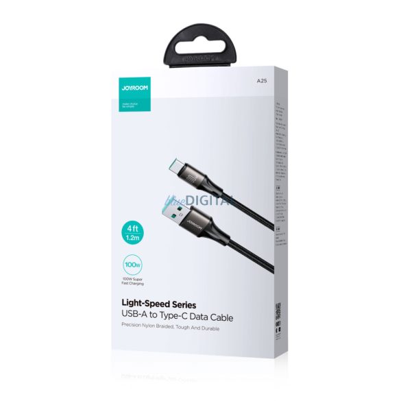 Joyroom Light-Speed Series SA25-AC6 USB-A / USB-C gyors átviteli kábel 100W 2m - Fekete