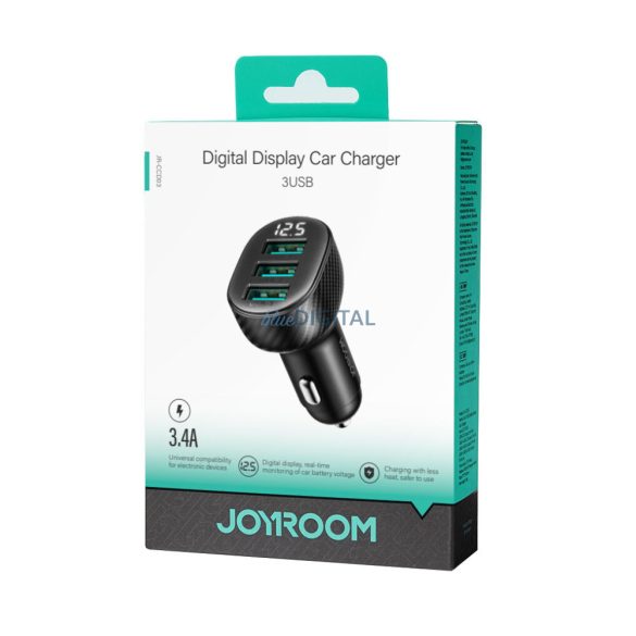 Joyroom JR-CCD03 3.4A autós töltő 3x USB-A kijelző - fekete