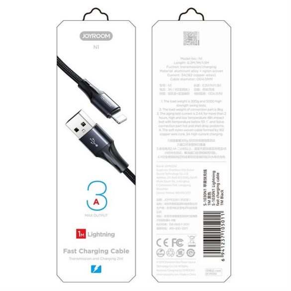 Joyroom USB - Lightning kábel 3 A 1 m fekete (S-1030N1)