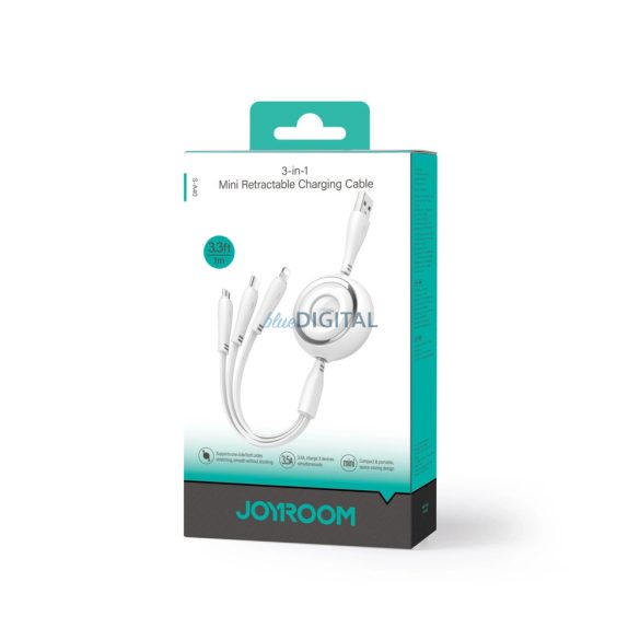 Joyroom S-A40 Színes sorozat 3in1 visszahúzható kábel USB-A USB-C / Lightning / microUSB 1m - fehér