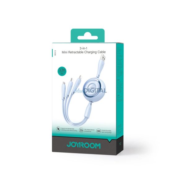 Joyroom S-A40 Színes sorozat 3in1 visszahúzható kábel USB-A USB-C / Lightning / microUSB 1m - kék