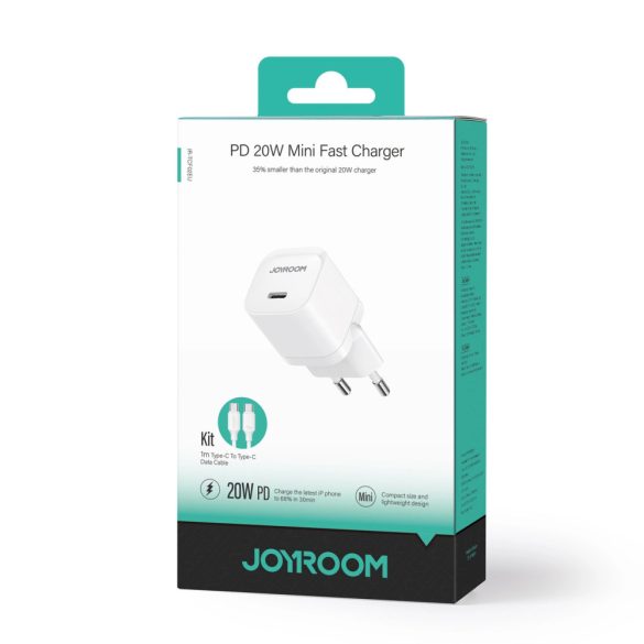 Joyroom JR-TCF02 hálózati töltő 1xUSB-C csatlakozással és Type-C - Type-C kábellel 20W PD - fehér