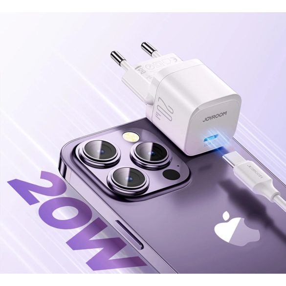 Joyroom JR-TCF02 hálózati töltő 1xUSB-C csatlakozással és Type-C - Type-C kábellel 20W PD - fehér