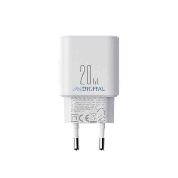 EU Joyroom JR-TCF05 20W USB-A USB-C töltő + USB-C kábel - fehér