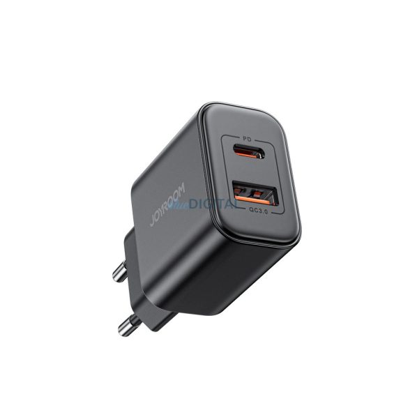 Joyroom JR-TCF05 hálózati töltő 1xUSB-A és 1xUSB-C csatlakozással és Type-C - Type- C kábellel 20W 3A - fekete