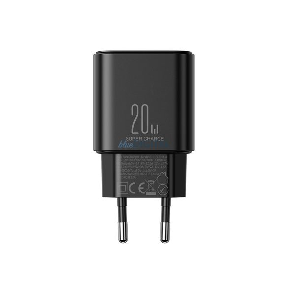 Joyroom JR-TCF05 hálózati töltő 1xUSB-A és 1xUSB-C csatlakozással és Type-C - Type- C kábellel 20W 3A - fekete