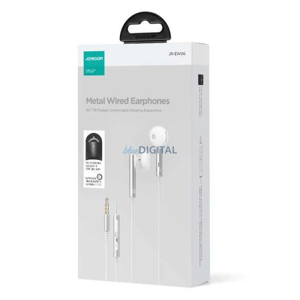 Joyroom Wired Series JR-EW06 vezetékes fejhallgató, fém - ezüst és fehér