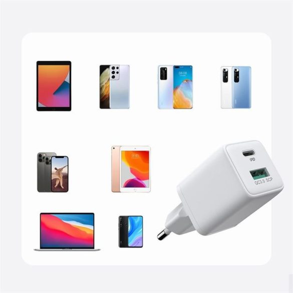 Joyroom fali gyors töltő (EU dugó) USB / USB Type-c 30W Power Delivery Quickcharge 3.0 AFC FCP White (L-QP303)