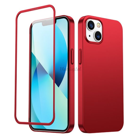 Joyroom 360 Teljes tok első és hátsó tok iPhone 13 + edzett üveg tempered glass kijelző védő piros (JR-BP927 piros)