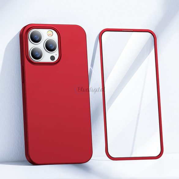 Joyroom 360 Teljes tok Front és háthátlap iPhone 13 Pro + edzett üvegvédő vörös (JR-BP935 piros)