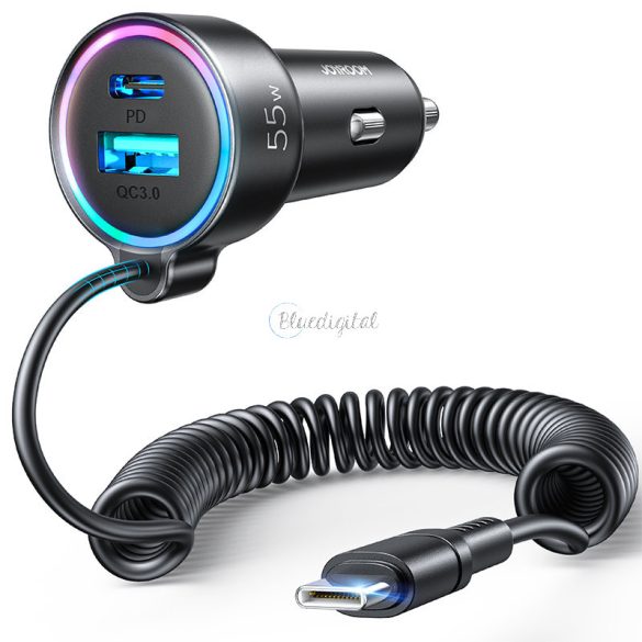 Joyroom gyors autós töltő 3 in 1 in 1 USB type-c kábel 1,5m 55W fekete (JR-CL07)