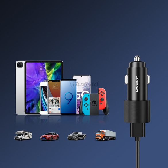 Joyroom autós töltő 2 x USB megvilágítással 24W + tápkábel 3in1 USB type-c / micro USB / Lightning 12m fekete (JR-CL10)