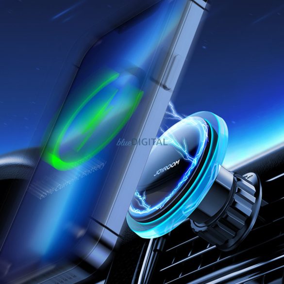 Joyroom autós tartó Qi vezeték nélküli indukciós töltő 15W (MagSafe iPhone kompatibilis) szellőzőrács ezüst (JR-ZS291)