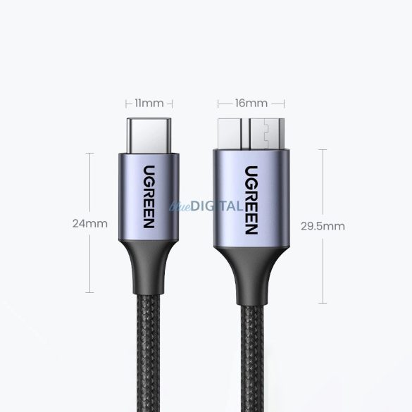 USB C / micro USB-B 3.0 kábel Ugreen US565 5Gb/s 3A 0.5m - szürke