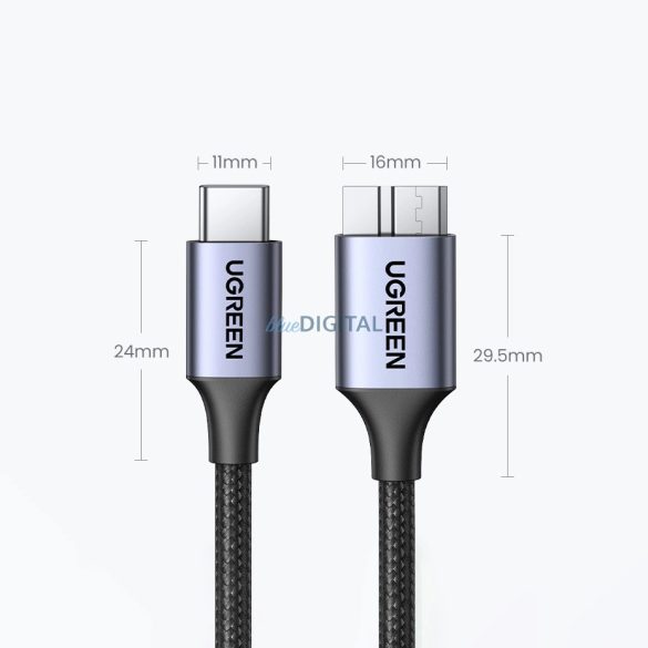 USB C / micro USB-B 3.0 kábel Ugreen US565 5Gb/s 3A 1m - szürke