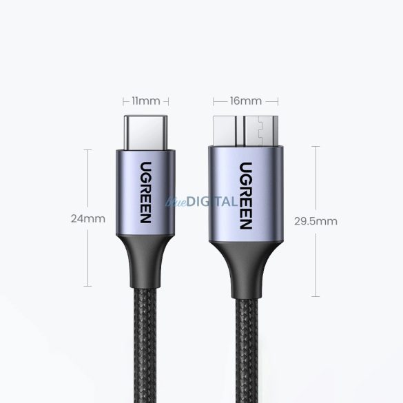 USB C / micro USB-B 3.0 kábel Ugreen US565 5Gb/s 3A 2m - szürke