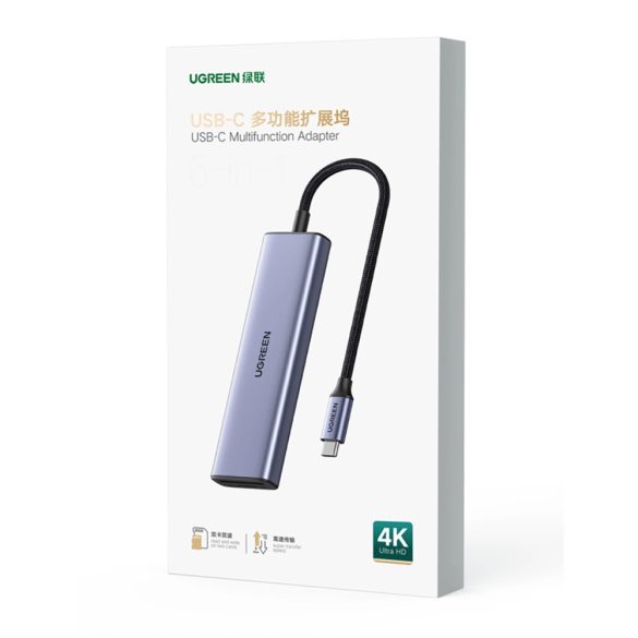 Ugreen CM511 6 az 1-ben dokkoló USB-C - HDMI / 3x USB-A 3.0 / SD/TF kártyaolvasó - szürke