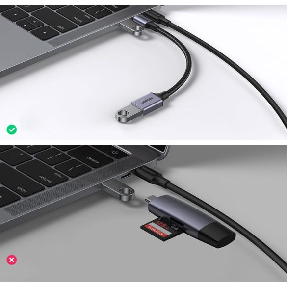 USB C (férfi) - USB (női) 3.0 OTG kábel 0.15m Ugreen US378 - fekete