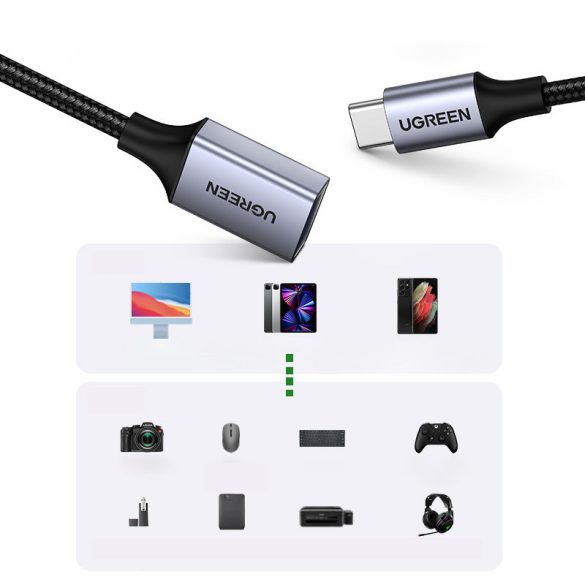 USB C (férfi) - USB (női) 3.0 OTG kábel 0.15m Ugreen US378 - fekete