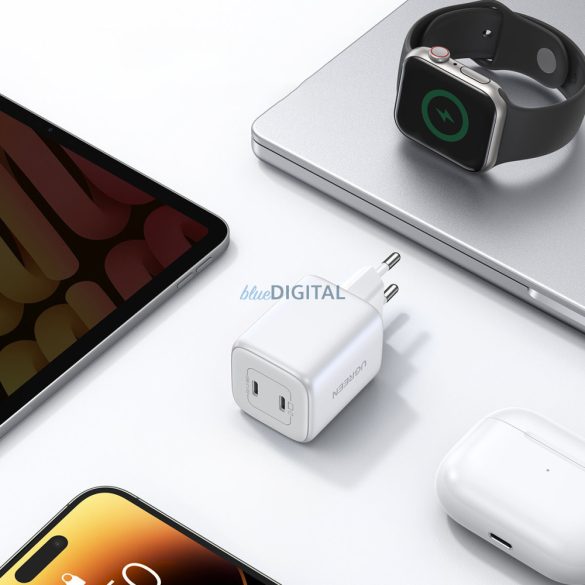 Gyorstöltő GaN 2 x USB-C 45W QC PD Ugreen CD294 - fehér