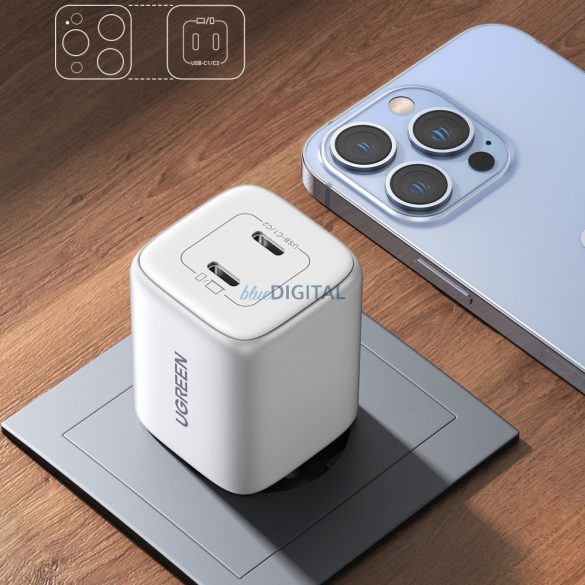 Gyorstöltő GaN 2 x USB-C 45W QC PD Ugreen CD294 - fehér