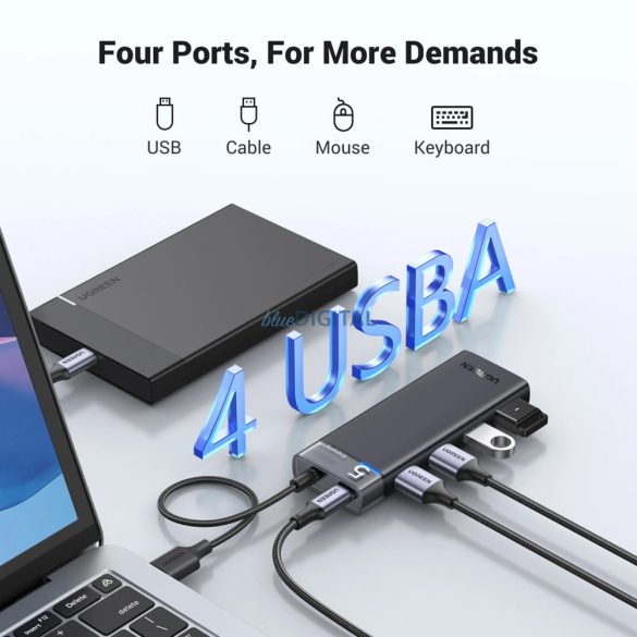 Ugreen CM653 USB Hub 4xUSB-A port USB-A 3.0 kábellel - fekete