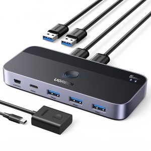 Ugreen CM662 USB 3.0 switch távirányítóval és 2 db USB-A kábellel - fekete