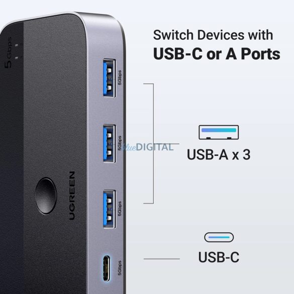 Ugreen CM662 USB 3.0 switch távirányítóval és 2 db USB-A kábellel - fekete