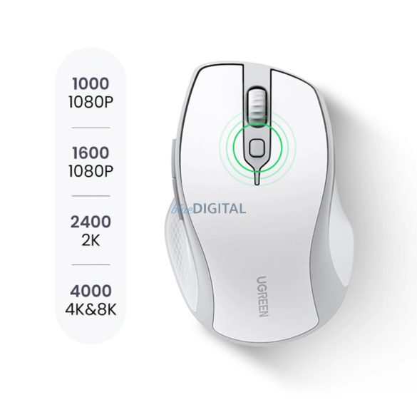 Ugreen MU101 ergonomikus vezeték nélküli egér Bluetooth / 2,4 GHz - fehér