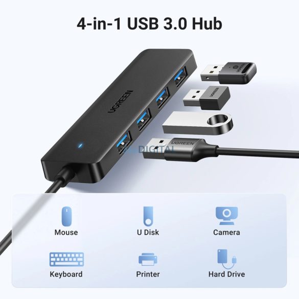 Ugreen CM219 USB Hub 4xUSB-A port USB-A 3.0 kábellel - fekete