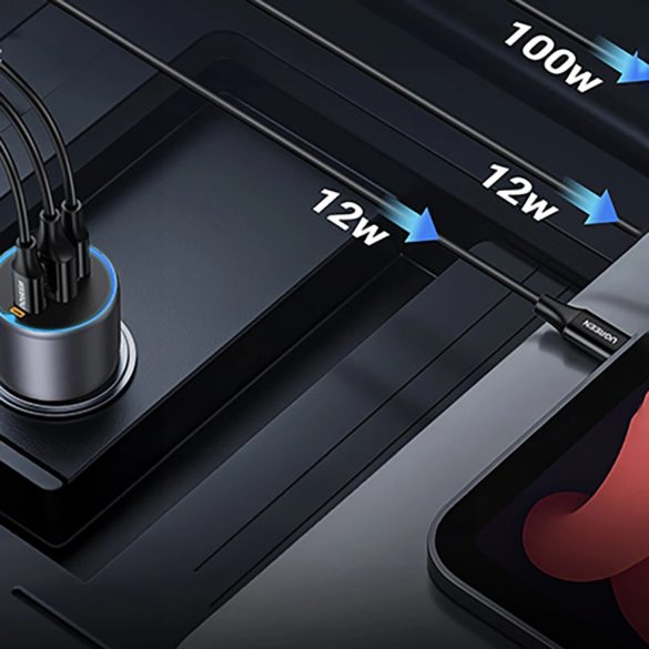 Ugreen EC705 autós töltő 1xUSB-A és 2xUSB-C csatlakozással 130W PD QC - szürke