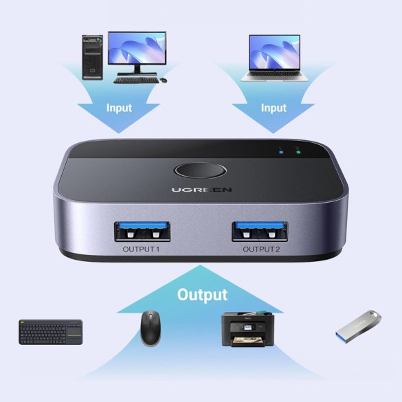 Ugreen CM757 2 az 1-ben USB hub 2x USB-A 3.0 (bemenet) / 2x USB-A (kimenet) - szürke