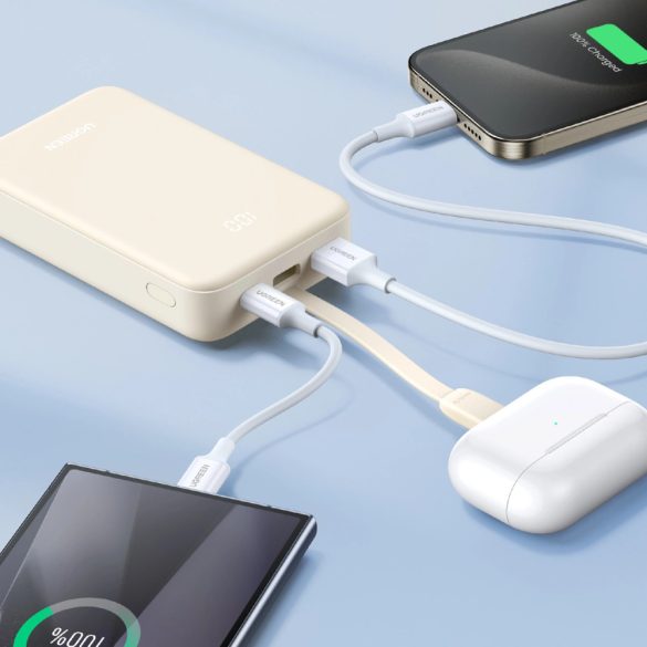 Ugreen PB505 Powerbank 20000mAh 22.5W USB-C USB-A porttal és beépített USB-C kábellel - fehér