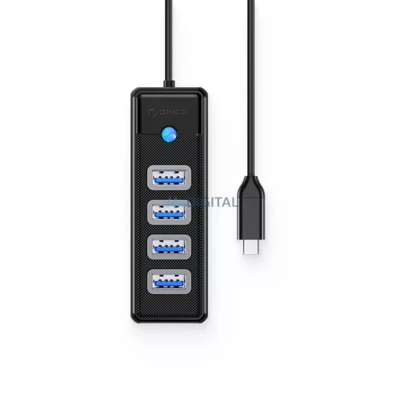 Orico PW4U-C3 USB-C / 4x USB-A 3.0 elosztó - Fekete