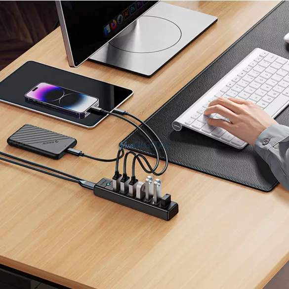 Orico PW7U-U3 hub 7x USB-A 3.0 + USB-C 5V/3A 1m - fekete