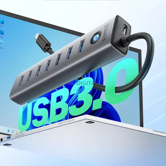 Orico CL7U-U3 hub 7x USB-A 3.0 + USB-C 5V/3A 1m - szürke