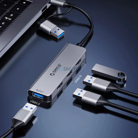 Orico YSB4-U2 USB-A/USB-C hub dokkolóállomás 2x USB-A 2.0 + 1x USB-A 3.0 + 1x USB-C 2.0 + 1x USB-C - Szürke