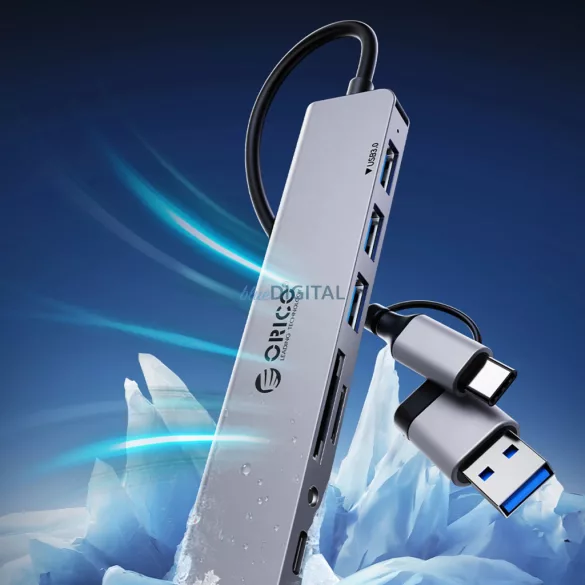 Orico YSB4-U2 USB-A/USB-C hub dokkolóállomás 2x USB-A 2.0 + 1x USB-A 3.0 + 1x USB-C 2.0 + 1x USB-C - Szürke