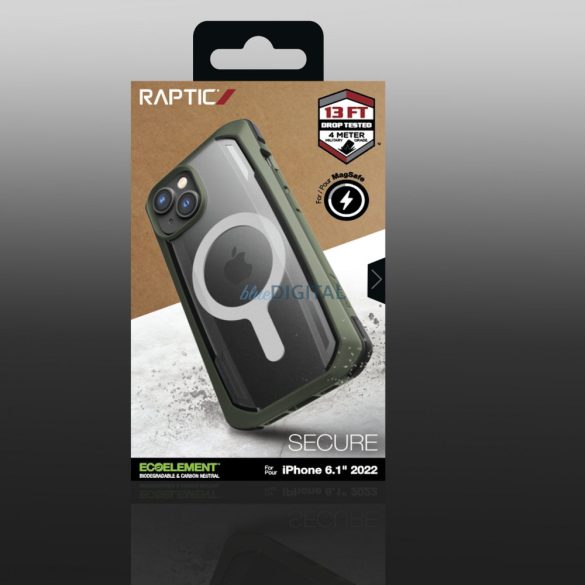 Raptic Secure Case iPhone 14 tok MagSafe páncélozott borítással zöld