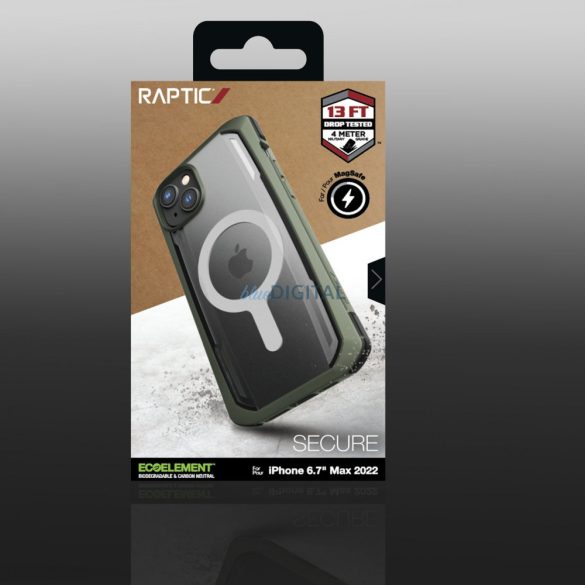 Raptic Secure Case iPhone 14 Plus iPhone 14 Plus MagSafe páncélozott borítással zöld