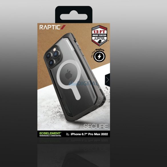 Raptic Secure tok iPhone 14 Pro Max készülékhez MagSafe páncélozott borítással fekete