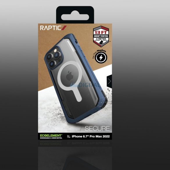 Raptic Secure tok iPhone 14 Pro Max készülékhez MagSafe páncélozott borítással kék