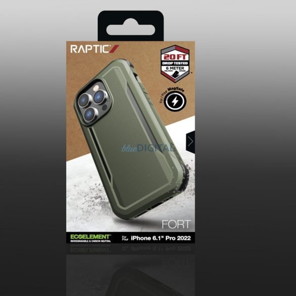 Raptic Fort Case iPhone 14 Pro tok MagSafe páncélozott borítással zöld