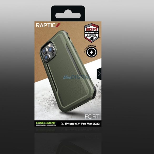 Raptic Fort Case iPhone 14 Pro Max tok MagSafe páncélozott borítással zöld