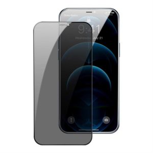 Baseus 2x Teljes képernyő 0,3 mm Anti Spy edzett üveg tempered glass kerettel iPhone 12 Pro / iPhone 12 (SGAPIPH61P-KS01) (tok-barát) üvegfólia