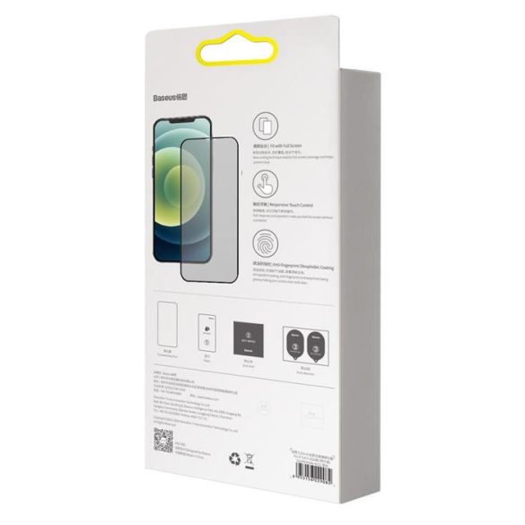 Baseus 2x Teljes képernyő 0,3 mm Anti Spy edzett üveg tempered glass kerettel iPhone 12 Pro / iPhone 12 (SGAPIPH61P-KS01) (tok-barát) üvegfólia