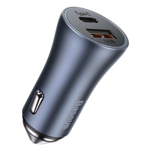 Baseus Arany Kontaktorok Pro gyors autós töltő Type-c USB / USB 40 W Power Delivery 3.0 Quick Charge 4+ SCP FCP AFC szürke (CCJD-0G)