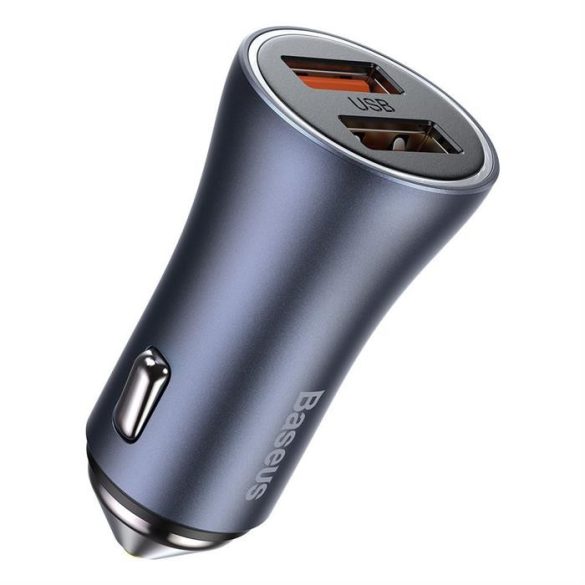 Baseus Arany Kontaktorok Pro gyors autós töltő 2 USB 40 W Quick Charge SCP FCP AFC + USB - Type-c USB-kábel szürke (TZCCJD-A0G)